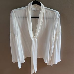 ALEXIS Dalian 100% Silk Bell Sleeve Sheer Ivory/Off-White Blouse/Top. MEDIUM